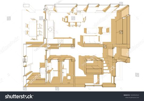 House Plan Architectural Drawing 3d Illustration Stock Illustration ...