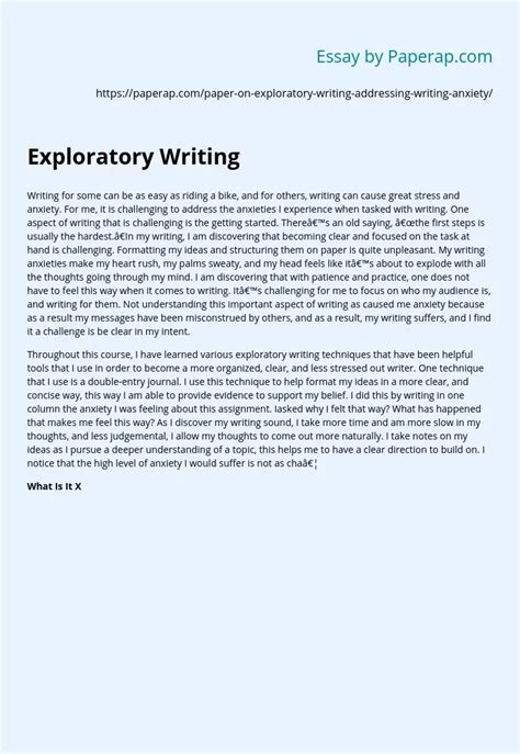 Exploratory Writing Free Essay Example