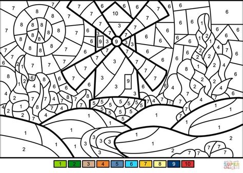 Windmill Color by Number | Free Printable Coloring Pages | Coloring ...