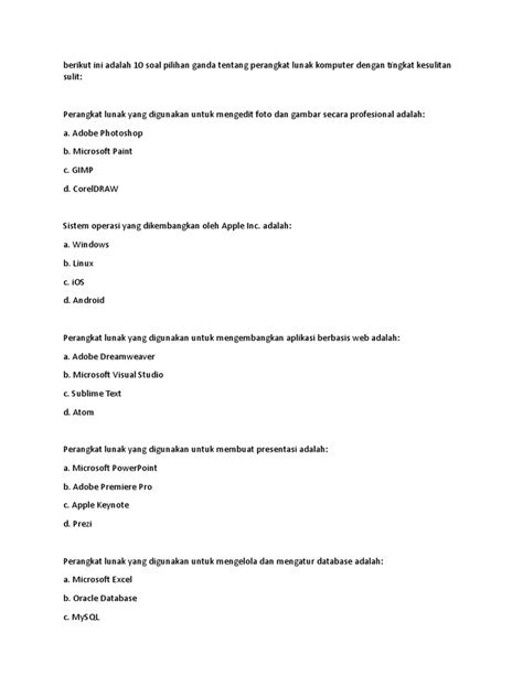 Kumpulan Soal Pilgan Tentang Perangkat Lunak Komputer Pdf