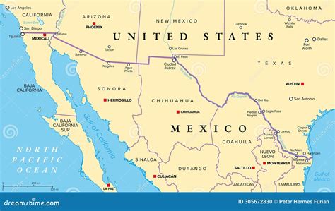 Mexico-United States Border, Political Map, Border between Mexico and ...