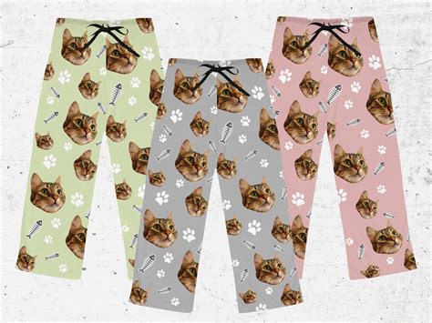 Personalized Cat Pajama Pants Cat Face On Pajamas Funny Etsy