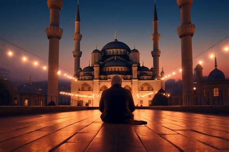 Premium AI Image | Praying at the blue mosque at dusk