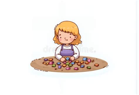 Cheerful Blonde Chibi Character Playing With Colorful Geometric Shapes