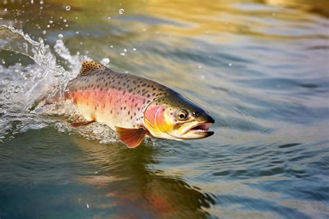 Premium AI Image Rainbow Trout Splashing In The River Fishing Fish