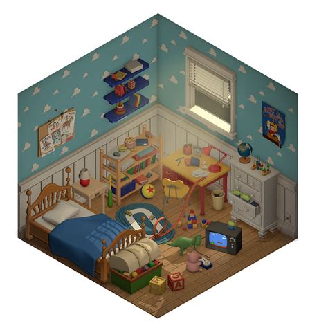 Toystory Andys Room Isometric Lowpoly 3d Toy Story Room Toy Story