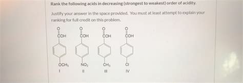 Solved Rank The Following Acids In Decreasing Strongest To Chegg