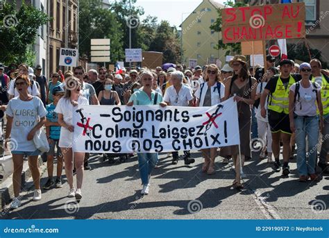 View Of People Protesting In The Street Against The Sanitary Pass