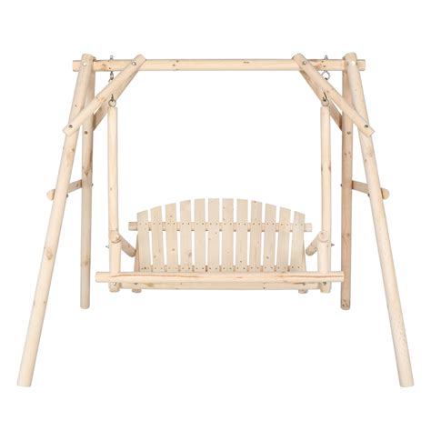 LEASEN 78Inch Log Swing Stand Porch Swing Set Wood Bench Swing Stand ...