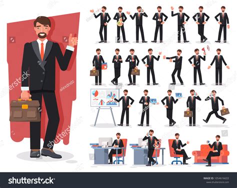 Businessman Character Creation Set Showing Different Stock Vector