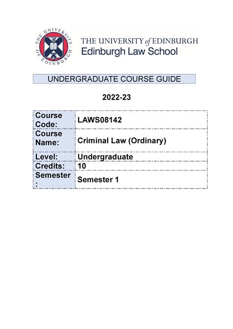 Criminal Law Course Guide UNDERGRADUATE COURSE GUIDE 2022 Course