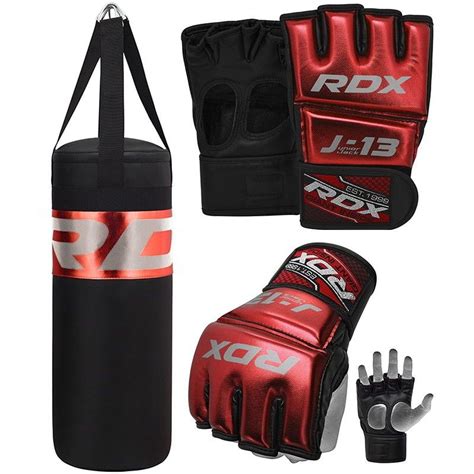 RDX J13 Set De Saco De Boxeo Y Guantes De Grappling MMA Rojos