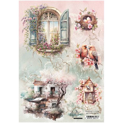 Papier ryżowy do decoupage A4 RP04 okno ptaki gniazdo 146622