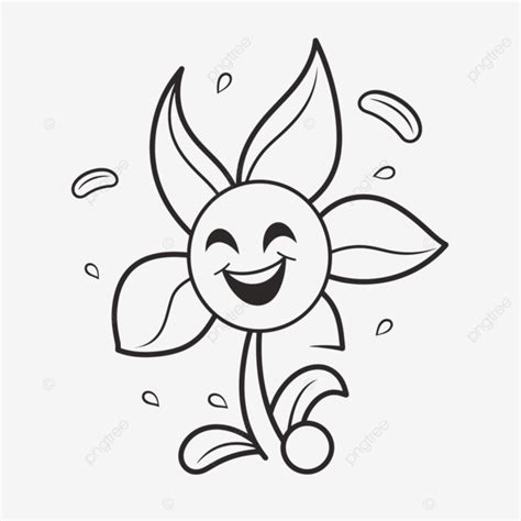 Flower Coloring Page Happy Plant Vector Outline Sketch Drawing Lilly