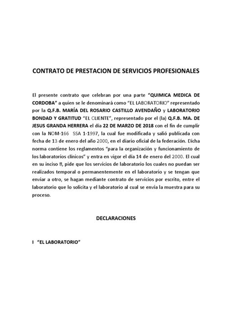 Contrato De Prestacion De Servicios Profesionales Ejemplo Pdf