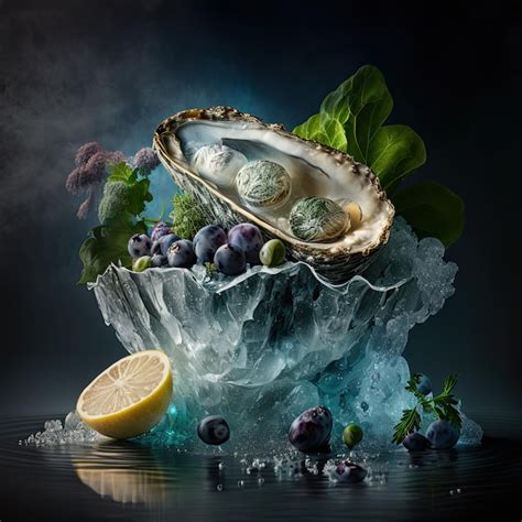 Un Bodeg N De Ostras Y Uvas En Hielo Con Mentas Rodaja De Lim N Foto