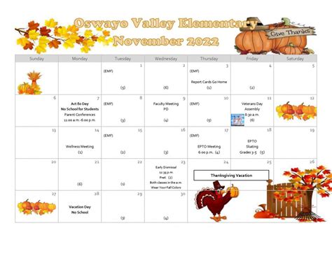 Elementary Calendar – Oswayo Valley School District