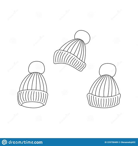 Doodle Hat With Pompom Design Winter Vector Illustration Isolated On White Background Stock