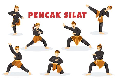 Pencak silat sport ilustración con personas pose artista marcial de indonesia para banner web ...