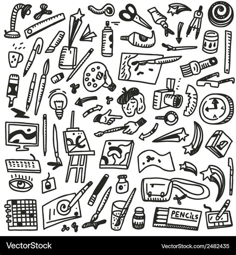 Paint Tools Doodles Royalty Free Vector Image