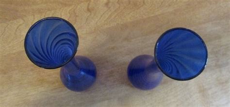 Pair Of Cobalt Blue Swirl Glass Bud Vases 11 Inches High Etsy