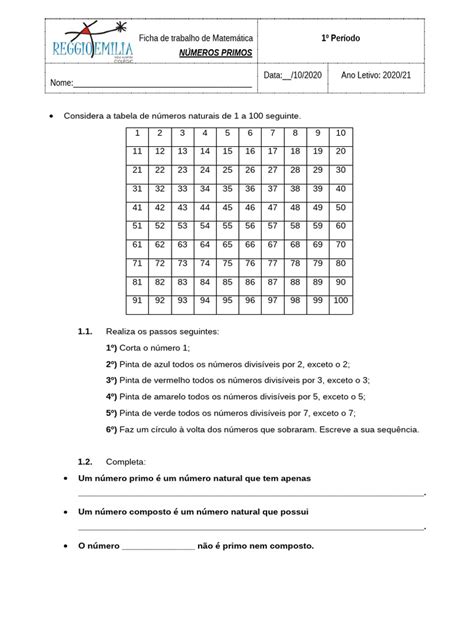 Números Primos 5 Ano - Ficha de Números Primos 5º Ano | PDF