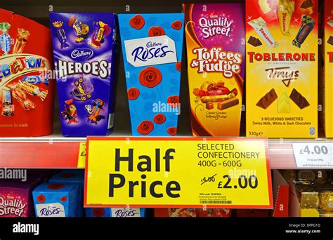 Half Price Christmas Chocolates In A Tesco Store Stock Photo 61192809