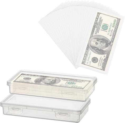 2 Pcs Plastic Storage Case With 100 Pcs Clear Paper Money