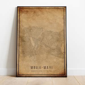 Mbuji-mayi Vintage Map Poster Mbuji-mayi Old Map Grunge - Etsy