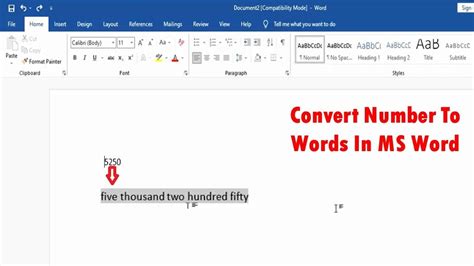 Convert Number To Words In Ms Word Youtube