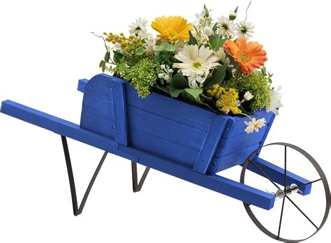 Safstar Wood Wheelbarrow Planter Flower Plant Pot Wheelbarrow Cart W Metal Wheel And 9