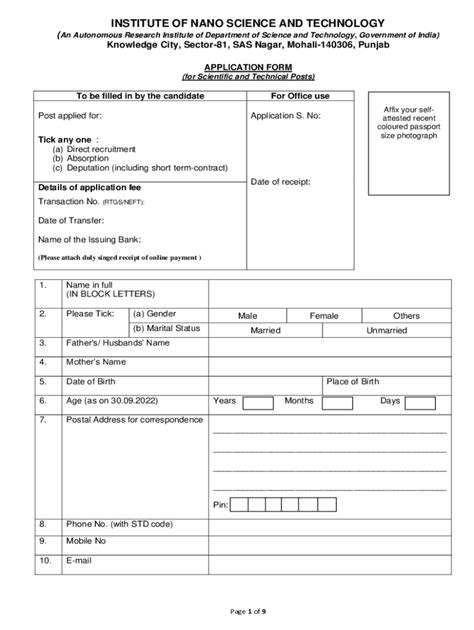 Fillable Online Inst Ac Application Form RA PDF Fax Email Print