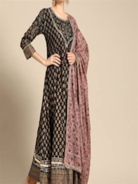 Buy Sangria Women Black Ethnic Motifs Printed Gotta Patti Anarkali