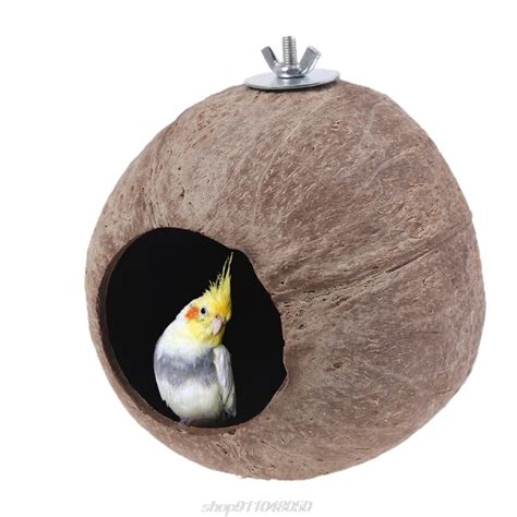 Parrot Nest Natural Coconut Shell House Cage Feeder Parakeet Birds