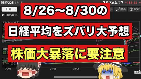 【日経平均予想】今週826〜830の日経平均株価をズバリ解説！株価大暴落に要注意【ゆっくり解説】日経225 投資 News