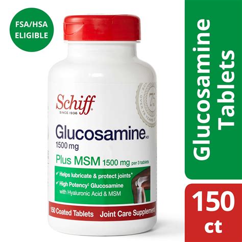 Schiff Glucosamine 1500mg Per Serving Plus Msm Tablets 150 Count