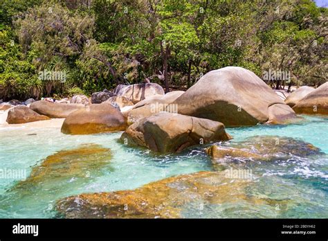 Nudey Beach Fitzroy Island Rocks Break Through The Crystal Clear