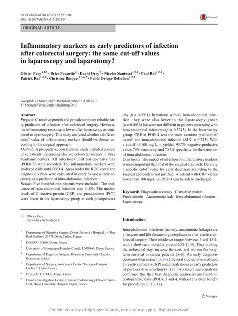 Inflammatory Markers As Early Predictors Of Infection After Colorectal