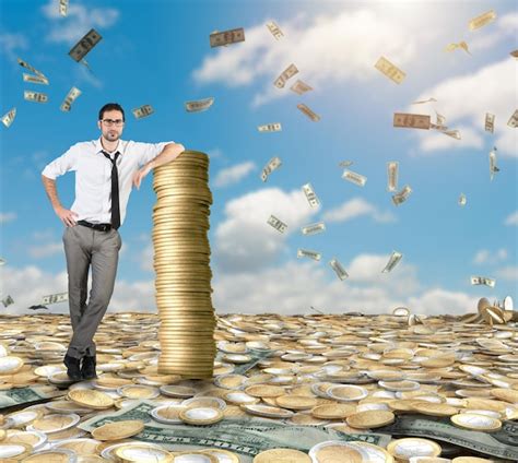 Premium Photo Successful Businessman With A Pile Of Golden Money