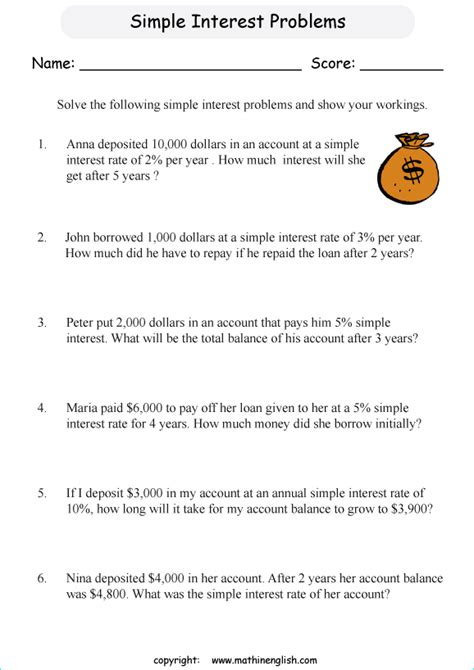 Calculating Interest Worksheets