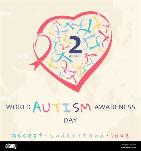 Banner Or Poster Of World Autism Awareness Day With Ribbon Shaped Love