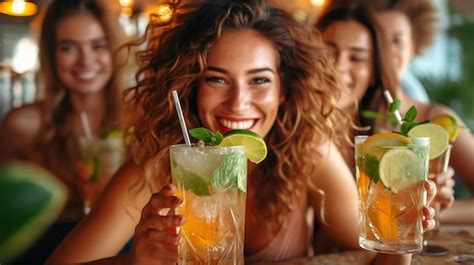 Ai Generativa Grupo De Amigos Felices Animando Bebidas Mojito En El