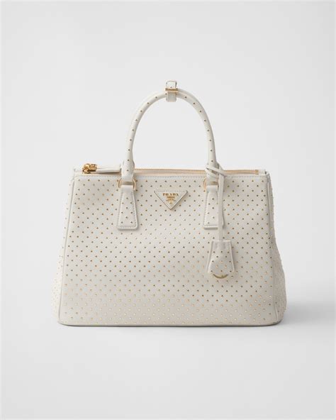 White Large Prada Galleria Studded Leather Bag Prada