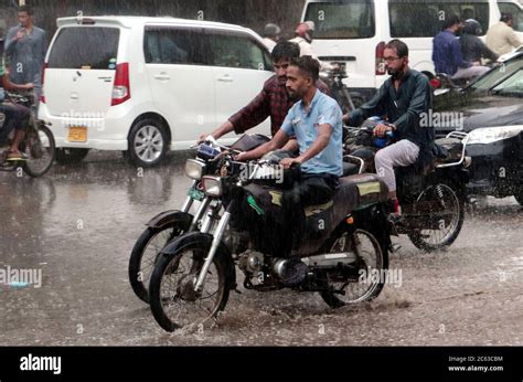 Karachi Pakistan Th July People Ride Their Motorcycles In The