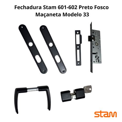 Fechadura Serralheiro Perfil Estreito Stam 601 Preto FoscoSTAM