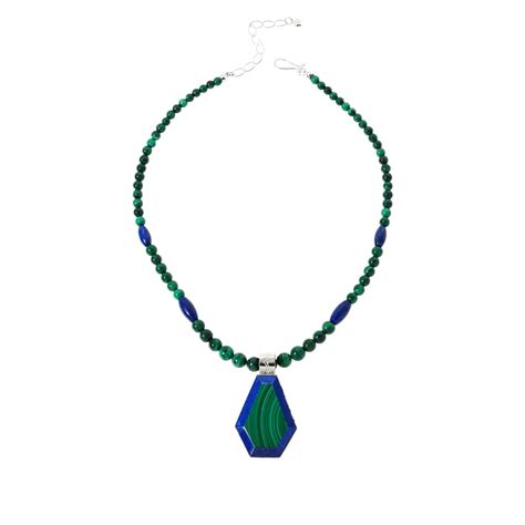 Jay King Sterling Silver Malachite And Lapis Inlay Pendant Necklace