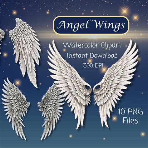 White Angel Wings Clipart Bundle Fantasy Wing Celestial Divine Heaven