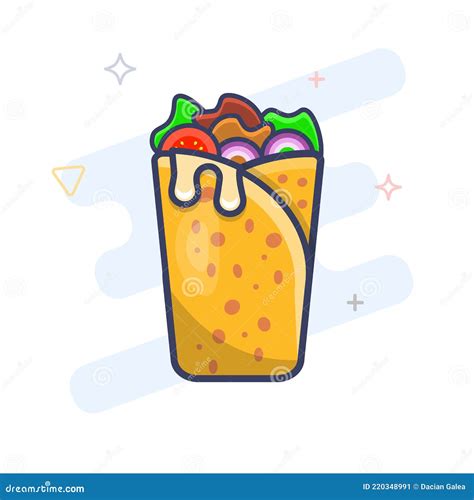 Shawerma Sandwich Flat Outline Icon Shawarma Wrap Vector Illustration