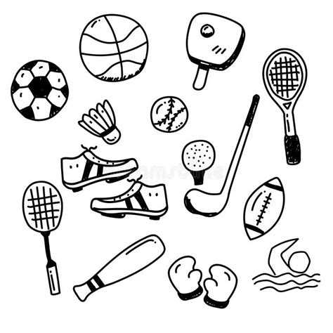 Sports Doodle Collection Isolated on White Background Stock Vector ...