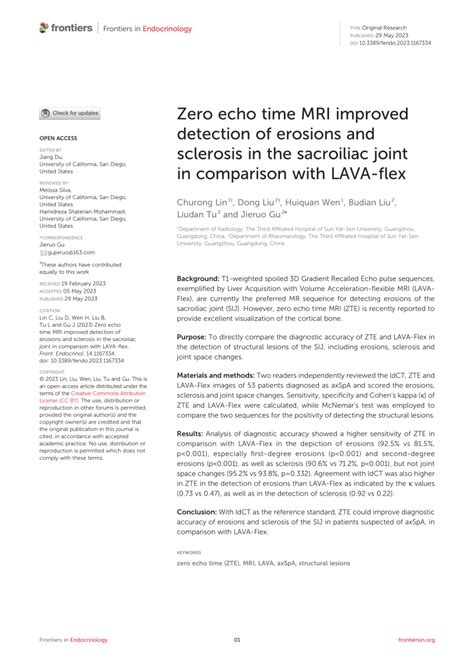 PDF Zero Echo Time MRI Improved Detection Of Erosions And Sclerosis